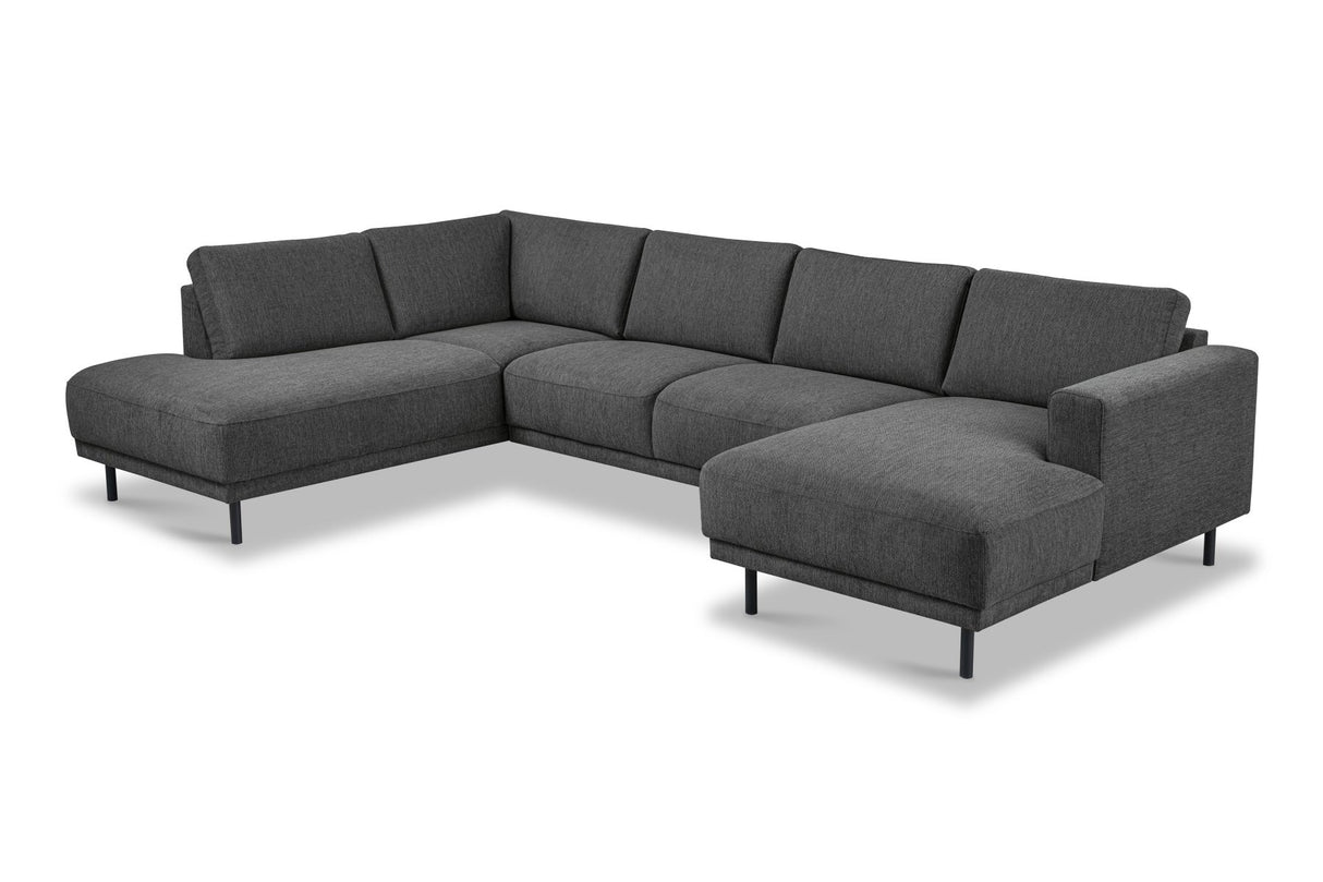 Modernes U-Sofa Ecksofa links Anthrazit Stoff Aniko 310x197x78 cm