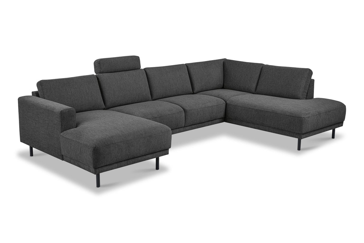 Banken - Moderne U - Bank hoekbank Antraciet Stof - rechts - 310x197x142 cm - Aniko - Dimehouse