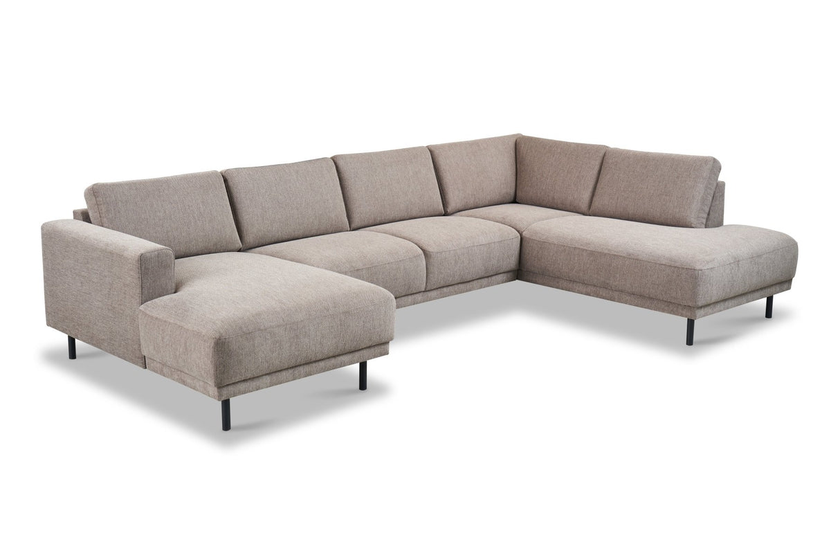 Modernes U-Sofa Ecksofa rechts taupe Stoff Aniko 310x197x78 cm