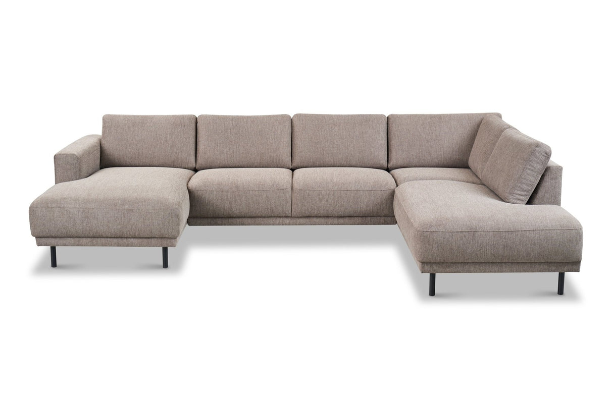 Modernes U-Sofa Ecksofa rechts taupe Stoff Aniko 310x197x78 cm