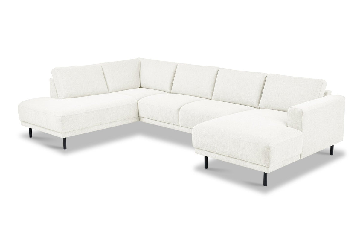 Modernes U-Sofa Ecksofa links beige Stoff Aniko 310x197x78 cm
