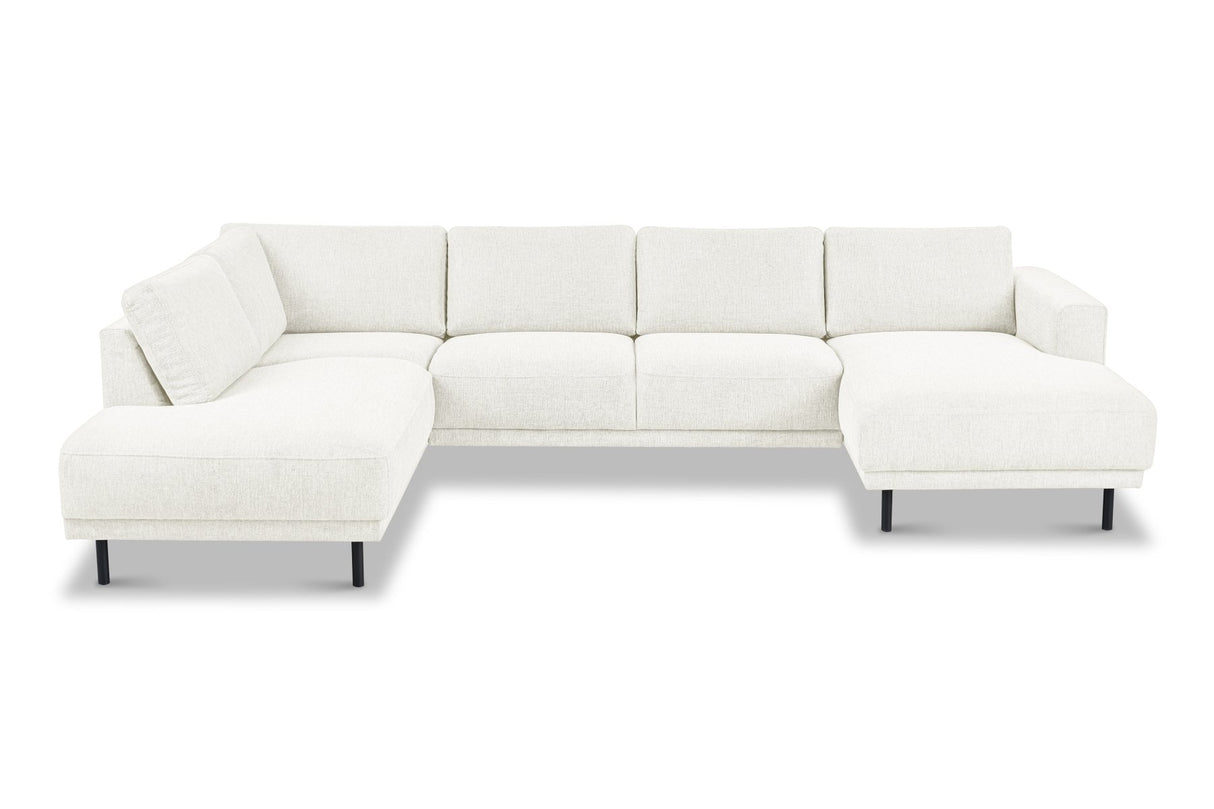 Modernes U-Sofa Ecksofa links beige Stoff Aniko 310x197x78 cm