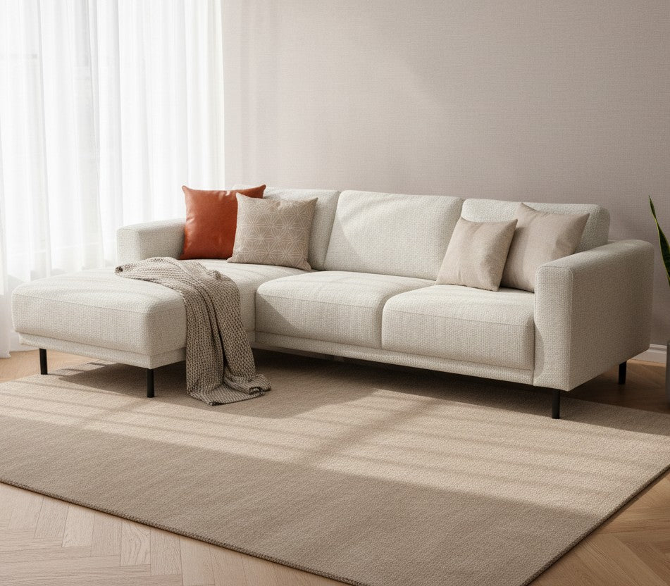 Modernes Ecksofa Links Beige Stoff Aniko mit Chaiselongue 238x142x78 cm