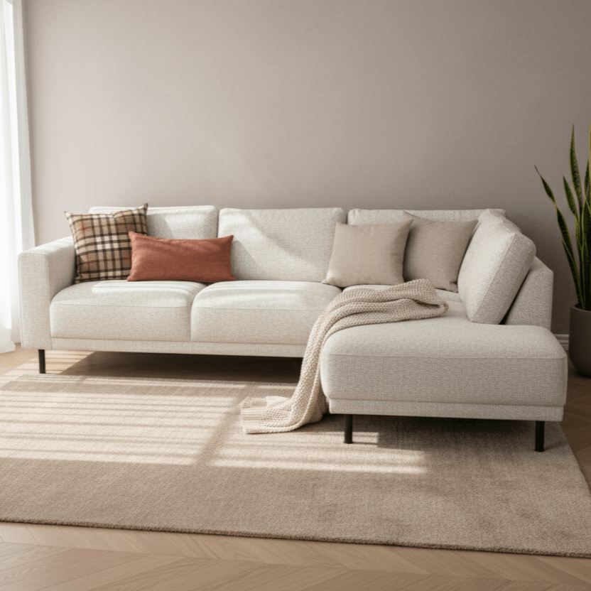 Moderne 3-zits Hoekbank Rechts Beige Stof Aniko met Lounger 240x197x78 cm