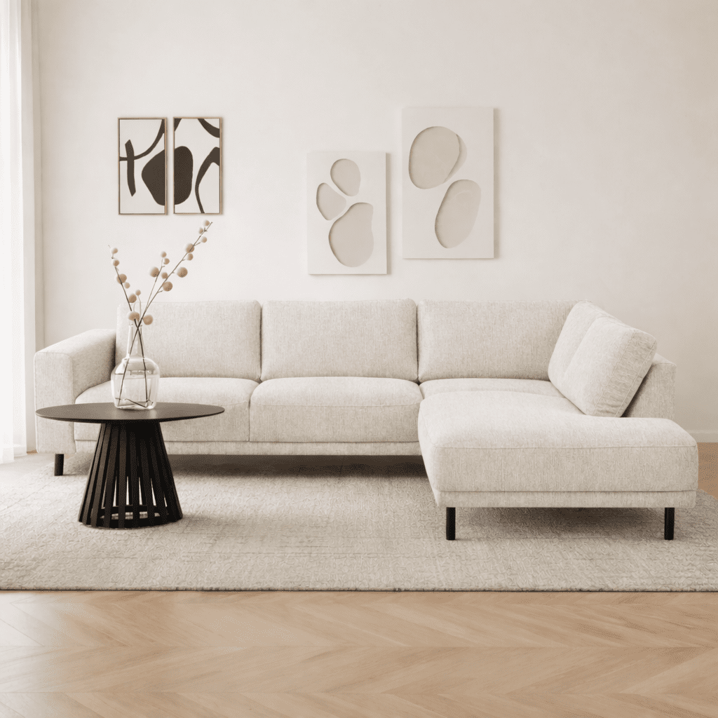 Moderne 3-Sitzer Ecksofa rechts beige Stoff Aniko mit Lounge 240x197x78 cm