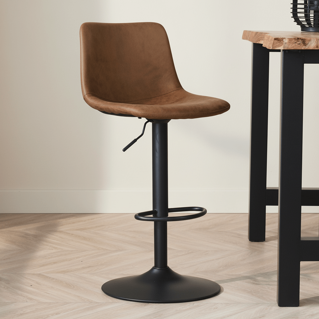 Industriële Draaibare Barkruk Boran Cognac - Verstelbaar - Zonder Armleuningen sfeerfoto in modern interieur