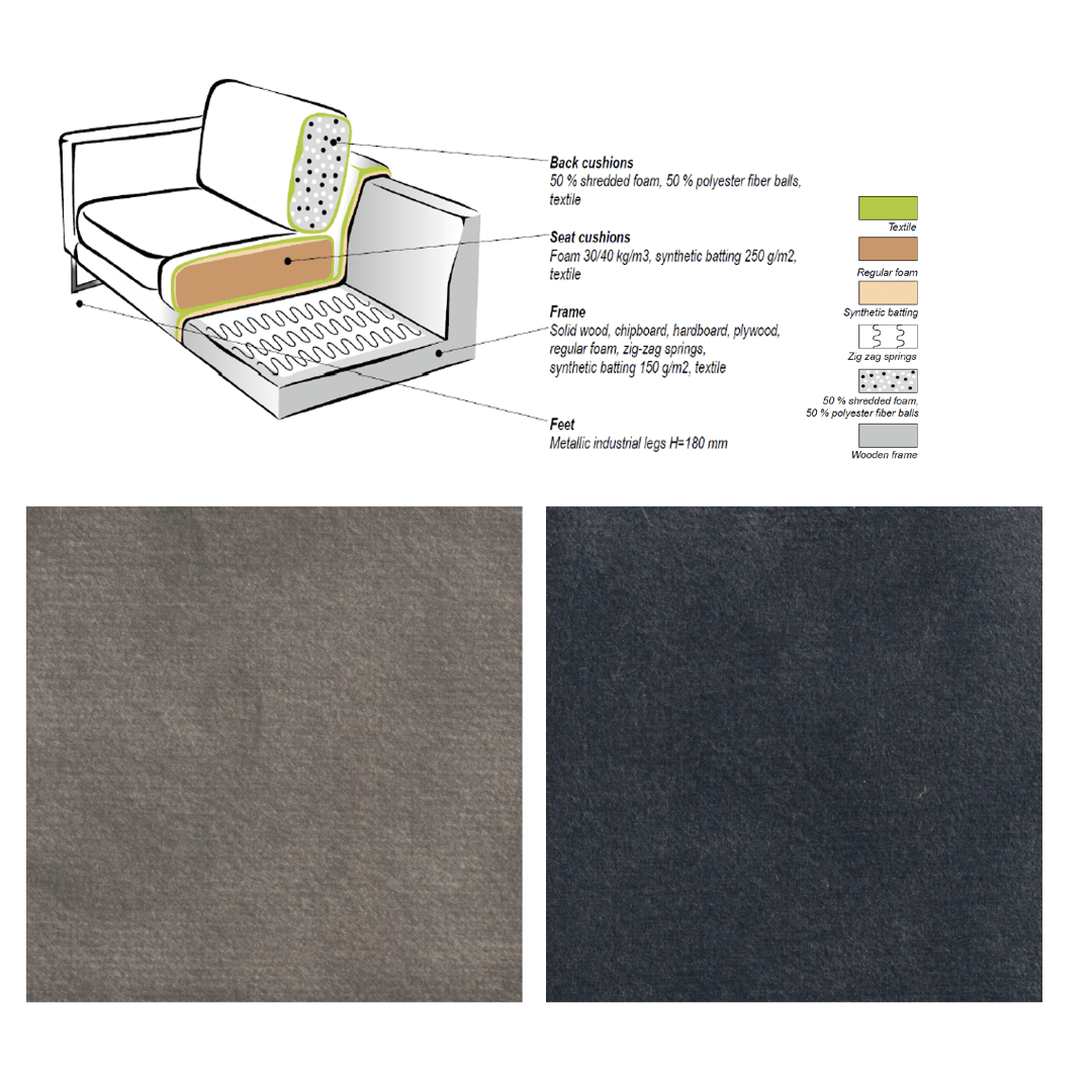 Ecksofa anthrazit Samt lose Kissen Quinn - rechts