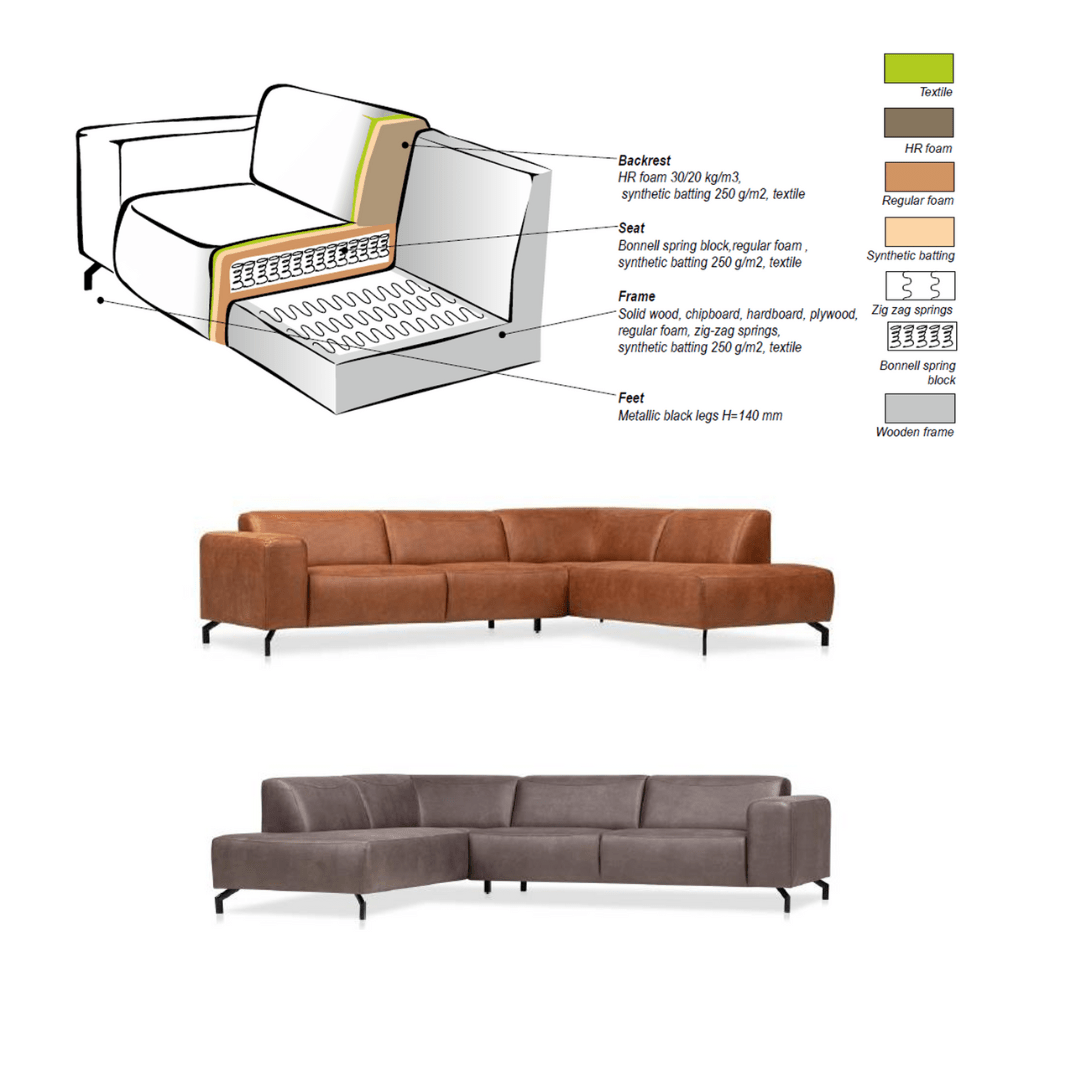 Ecksofa Cognac robust Eco-Leder Barin - rechts