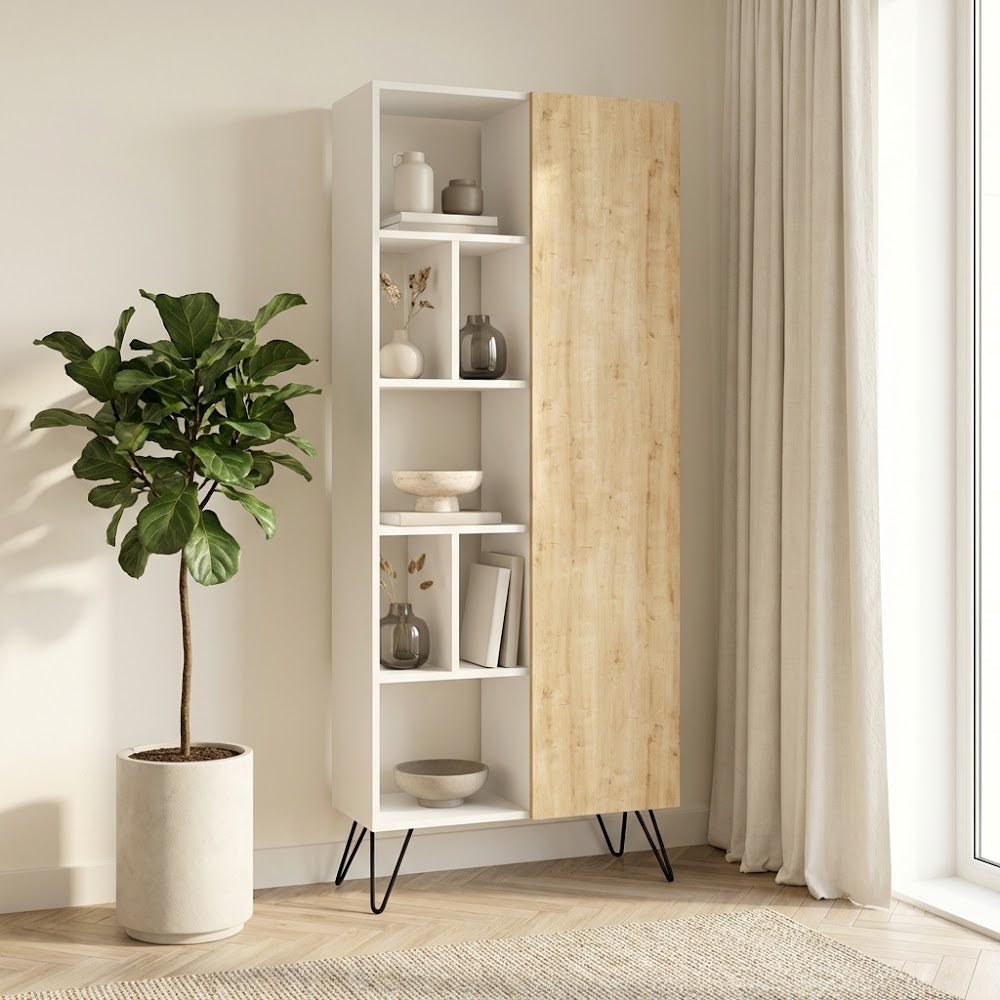 Boekenkasten - Boekenkast Jedda Wit Eik Melamine 79x190x32 cm - Dimehouse
