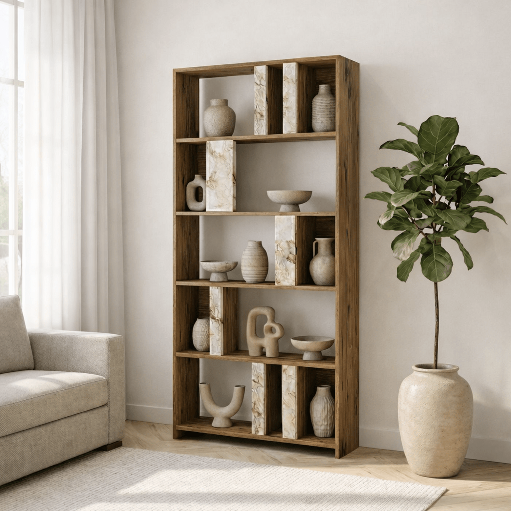 Bücherregal Lima Walnut White Marmer Melamine 90x180x20 cm