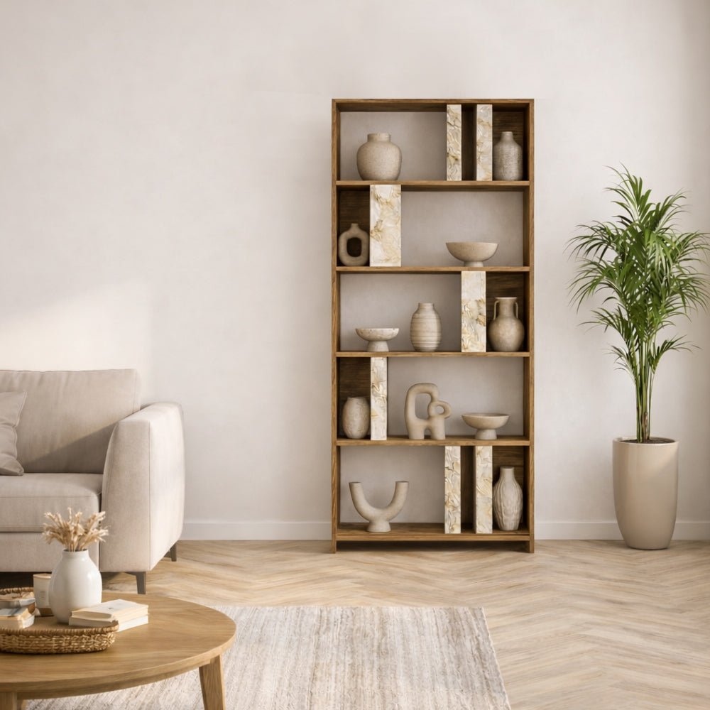 Bücherregal Lima Walnut White Marmer Melamine 90x180x20 cm