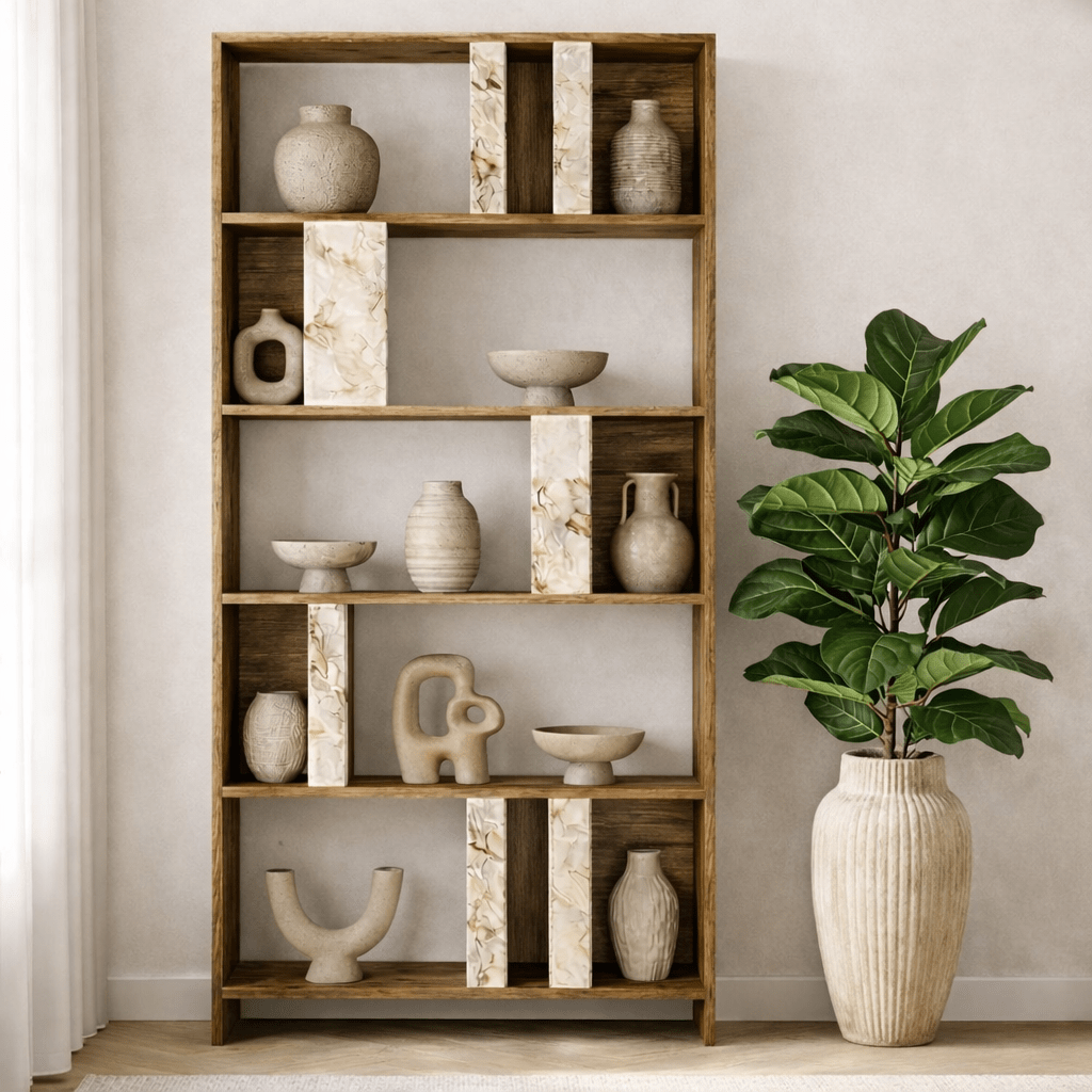 Bücherregal Lima Walnut White Marmer Melamine 90x180x20 cm