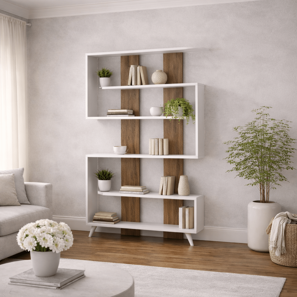 Bücherregal Rain Weiß Walnuss Melamin 120x162x20 cm