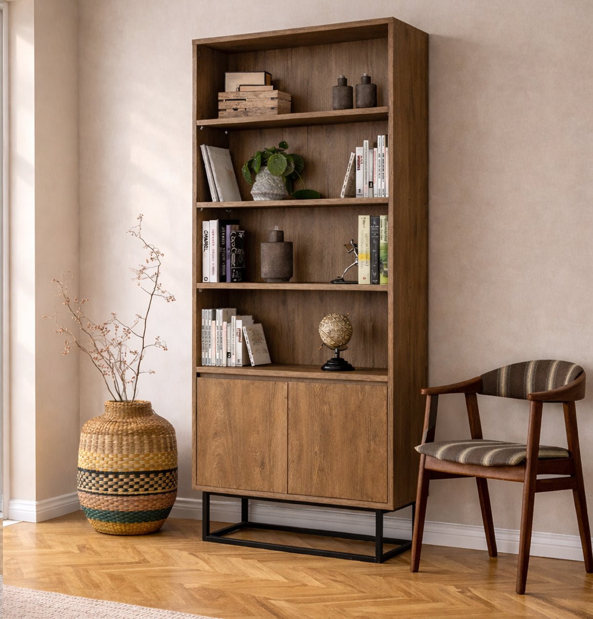 Bücherregal Rea Walnut Black Melamin 80x182x36 cm