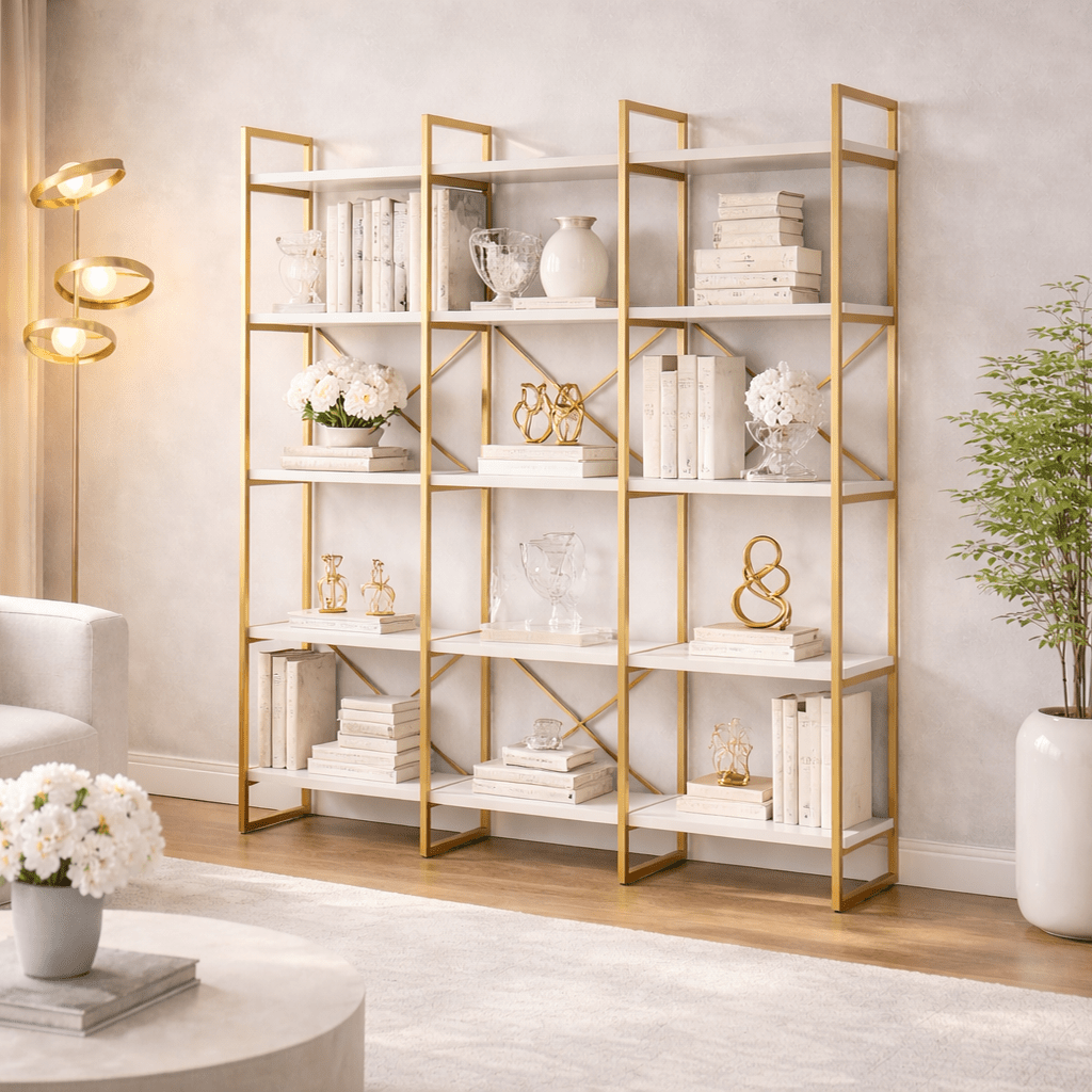 Bücherregal Valdis Marmor Weißgold Melamin 170x175x30 cm