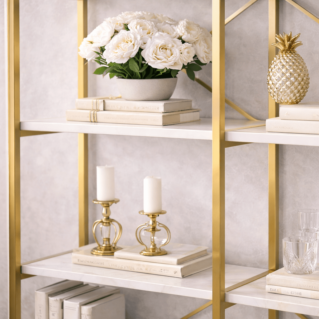 Bücherregal Valdis Marmor Weißgold Melamin 170x175x30 cm