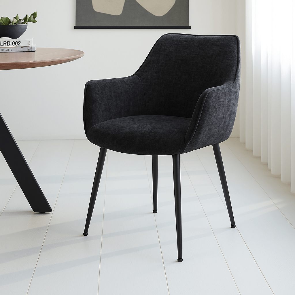 Esszimmerstuhl Chenille Schwarz Stoff Sev - Mit Armlehne