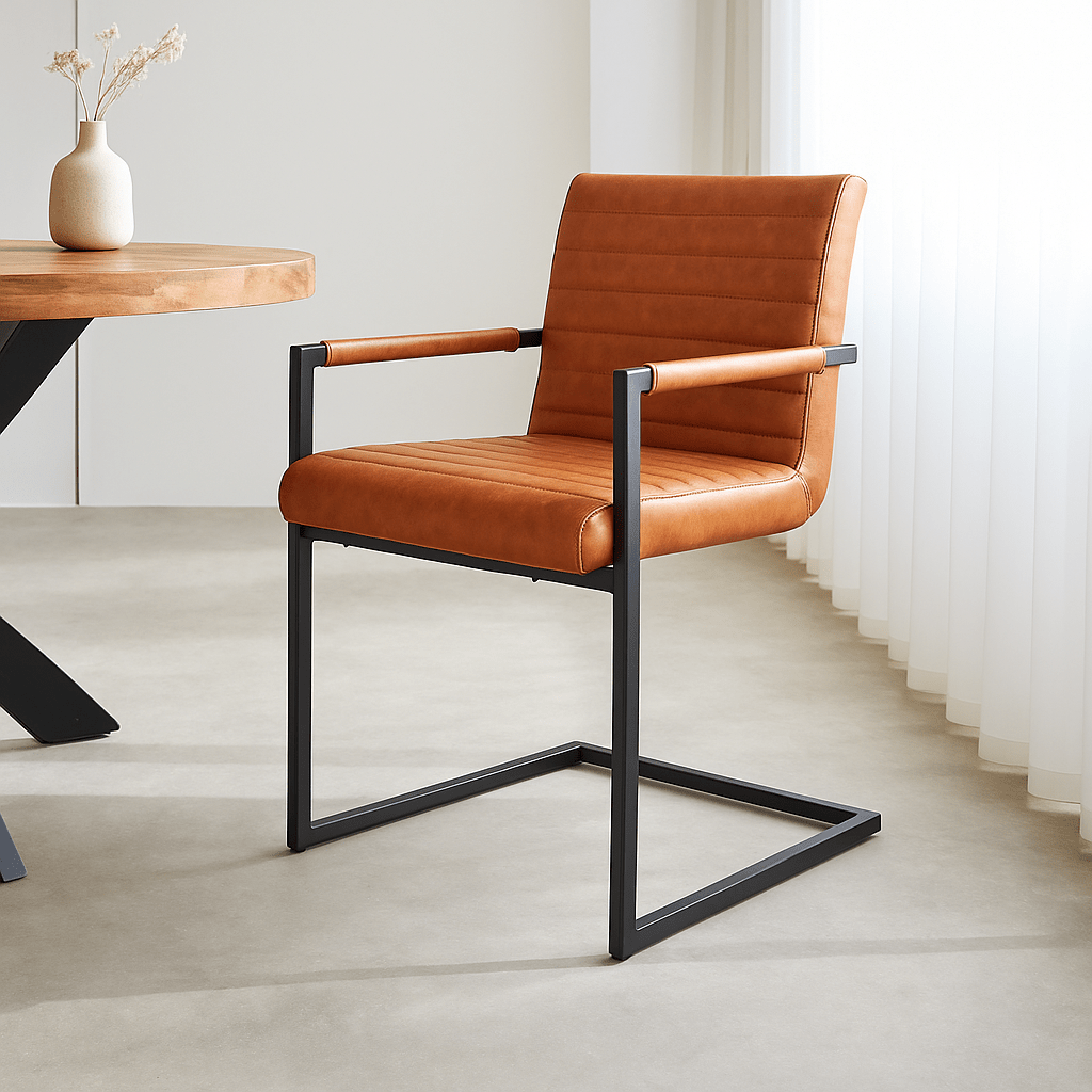 Industrieller Esszimmerstuhl Cognac Kuba - Kunstleder - Mit Armlehnen