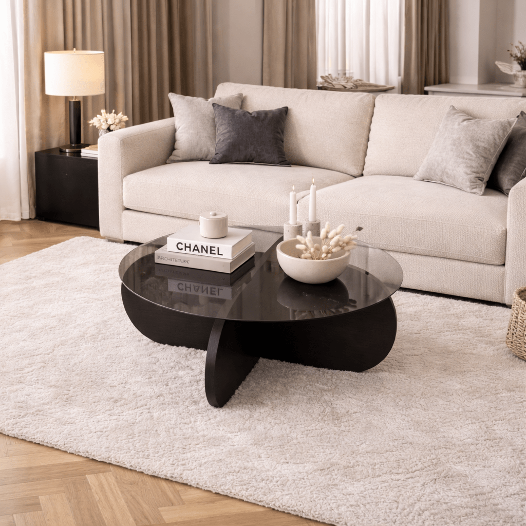 Couchtisch Aris Rund 75 cm Glas - Schwarzes Gestell