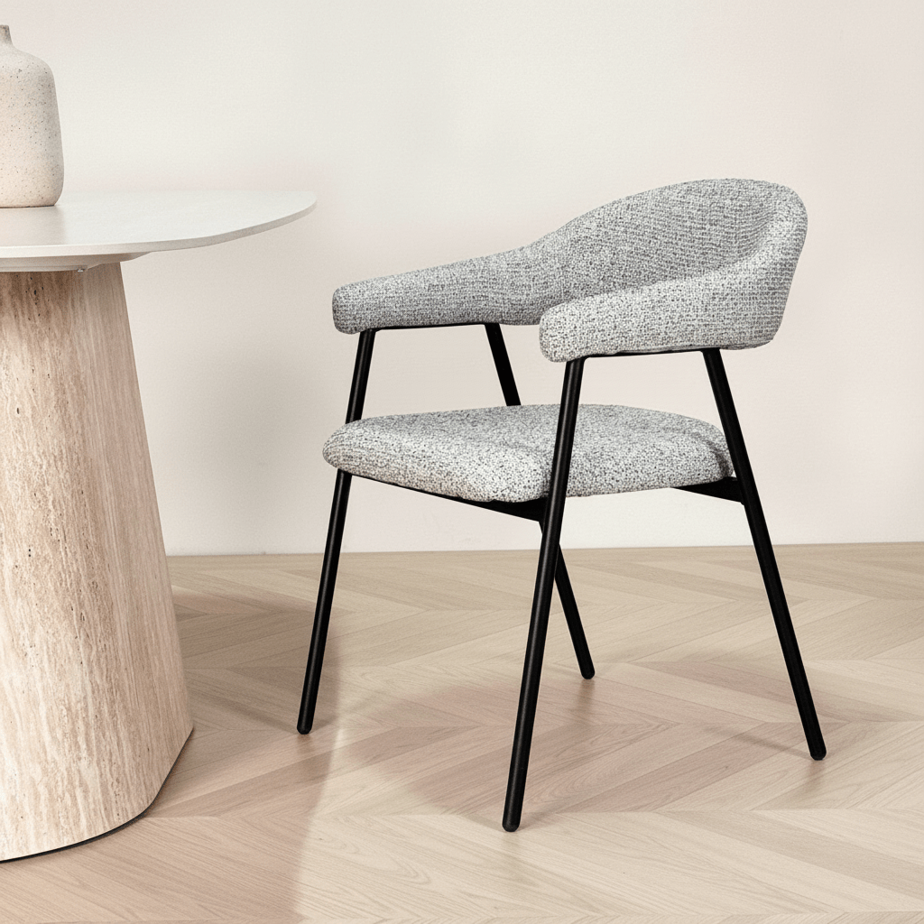 Eetkamerstoel Bouclé Grijs Lisa - Zwart Frame