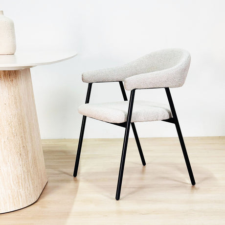 Komplettes Möbelset: Lea Esstisch Sintered Stone Marmorlook Travertin - Walnussrahmen + 4x Lisa Esszimmerstühle Bouclé Beige