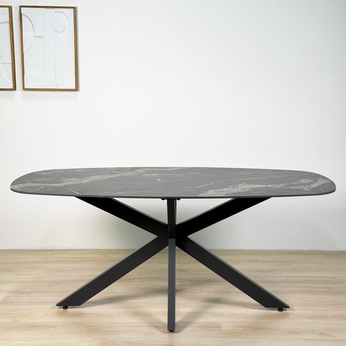 Esstisch Dolore 180x90 cm Dänisch Oval Marmorlook Schwarz