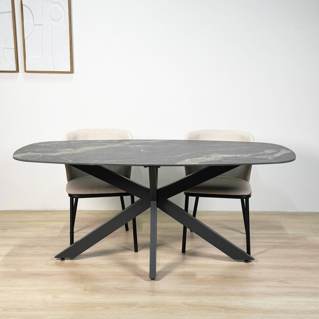 Esstisch Dolore 180x90 cm Dänisch Oval Marmorlook Schwarz