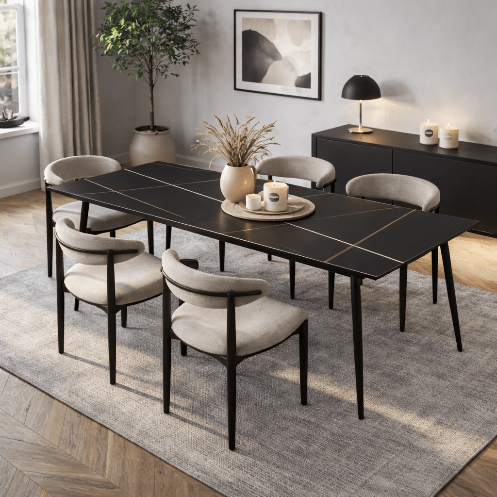 Esstisch Sinterstein Marmoroptik Schwarz - Jules