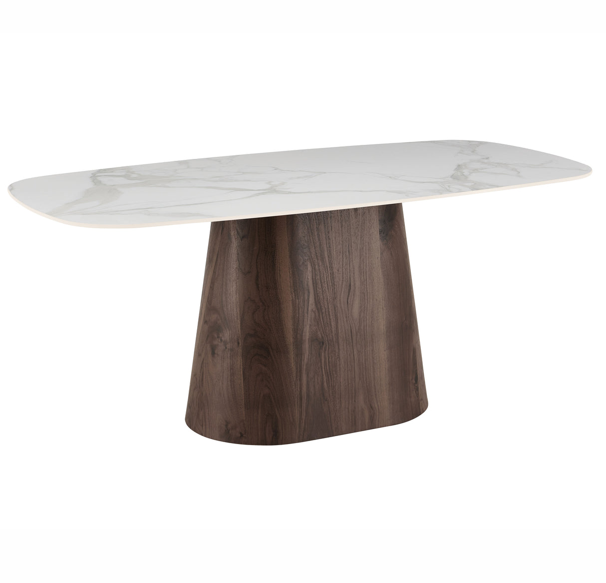 Esstisch Gesinterter Stein, Marmoroptik, Weiß – Walnussrahmen – Dänisches Oval – 180 x 90 cm – Lea