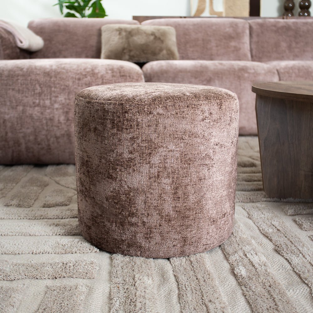 Fußhocker-Schuhe taupe Chenille Stoff - 40x40x35 cm - Mara-Dimehouse
