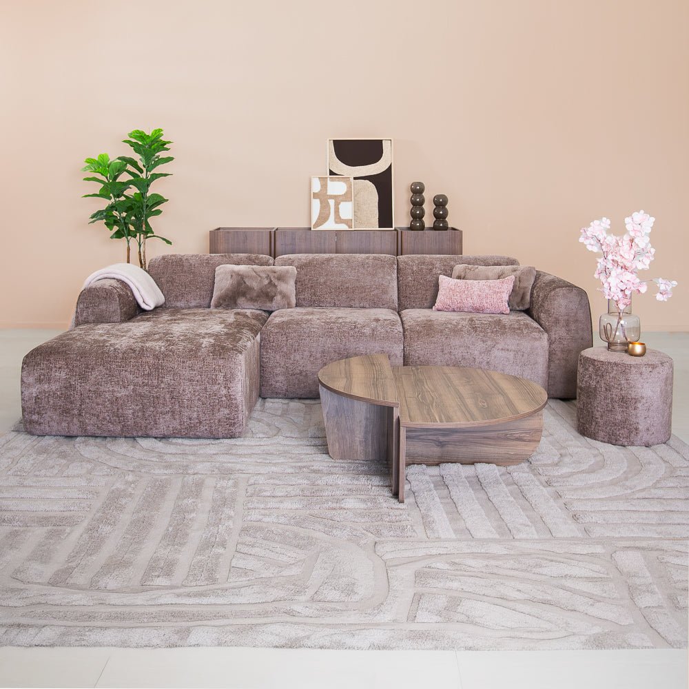 Banken-Ecksofa Taupe Chenille Stoff - 272x170 cm - Shane - links -Dimehouse