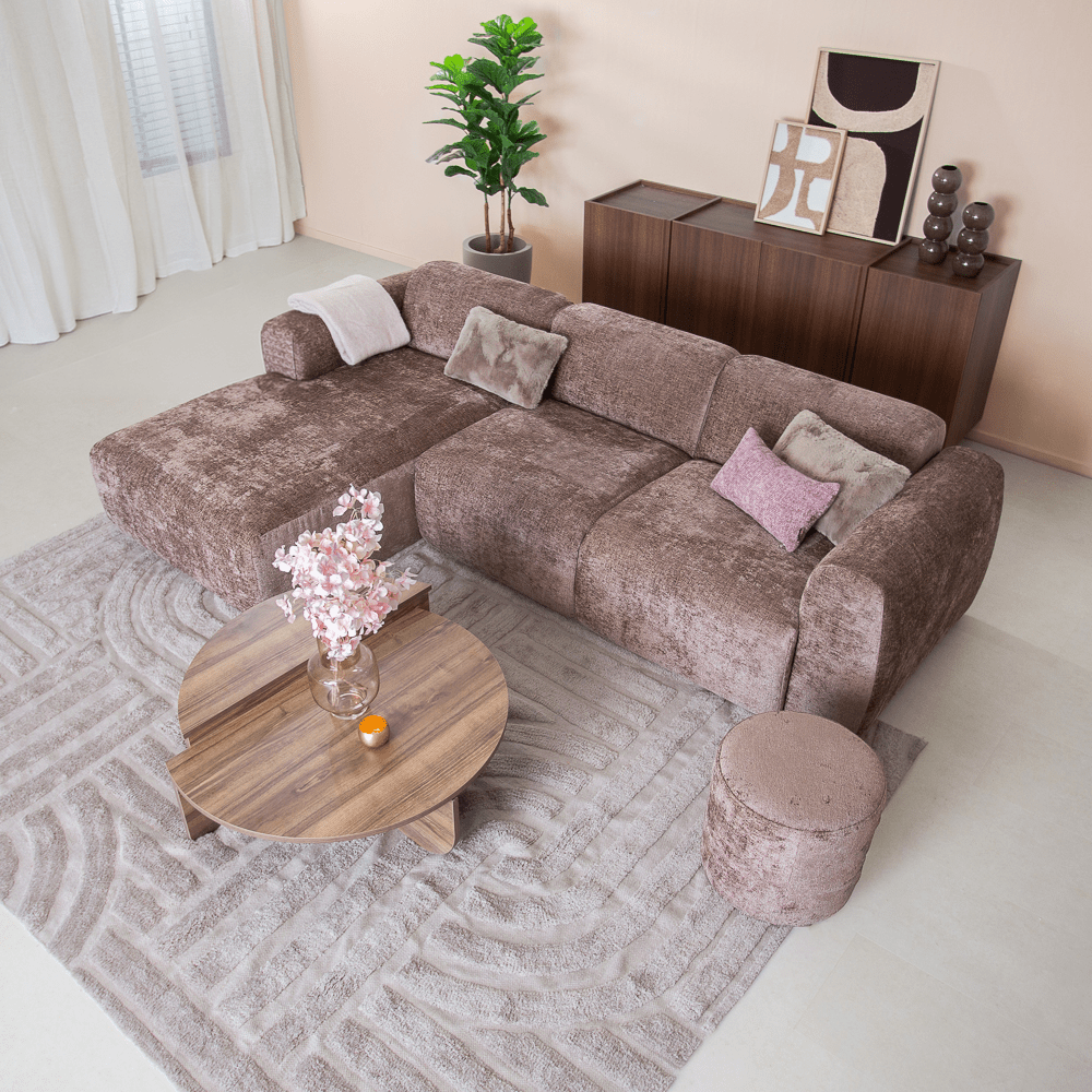Banken-Ecksofa Taupe Chenille Stoff - 272x170 cm - Shane - links -Dimehouse