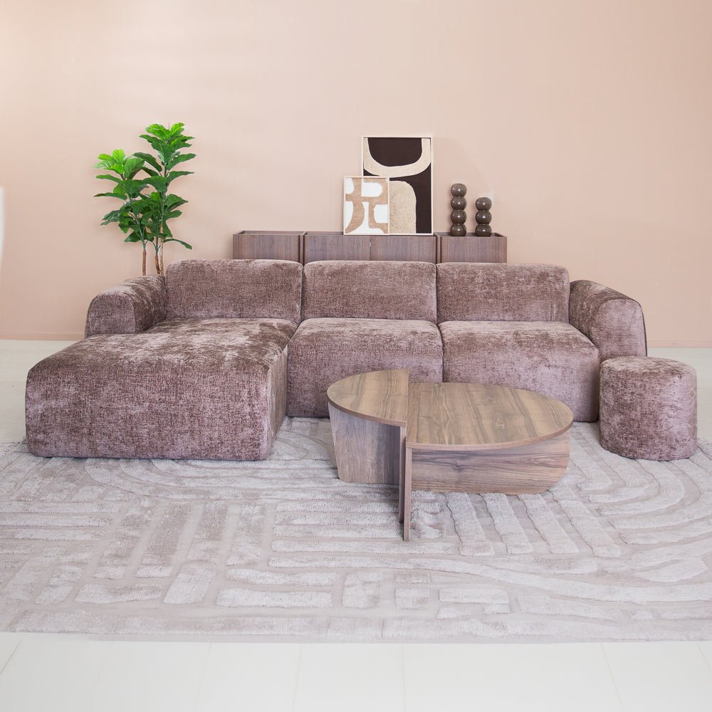 Banken-Ecksofa Taupe Chenille Stoff - 272x170 cm - Shane - links -Dimehouse