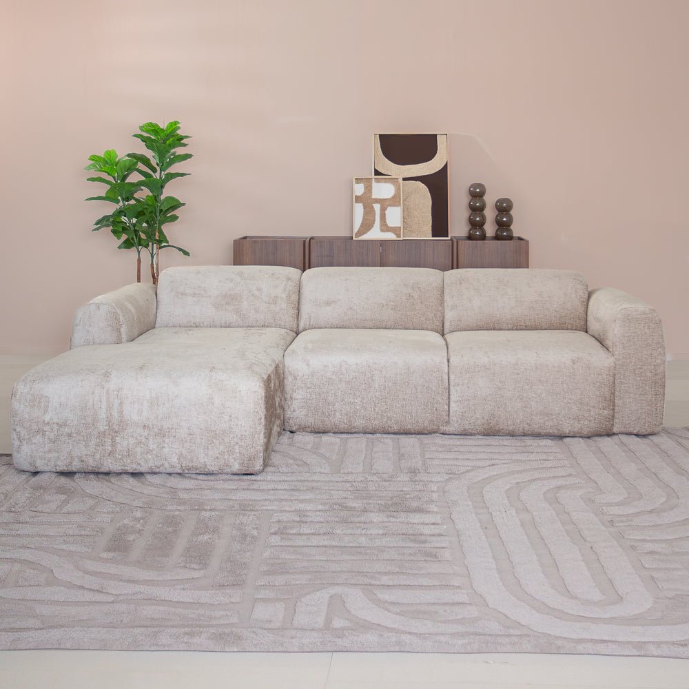 Banken-Hoekbank zand chenille stof - 272x170 cm - Shane - links-Dimehouse