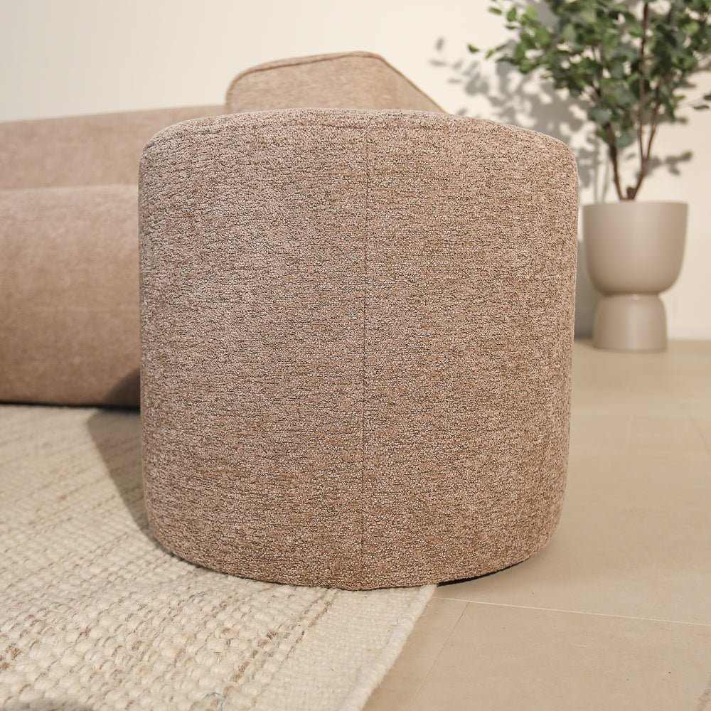 Poefs-Ronde poef taupe chenille bouclé - 40x40x35 cm - Veya-Dimehouse