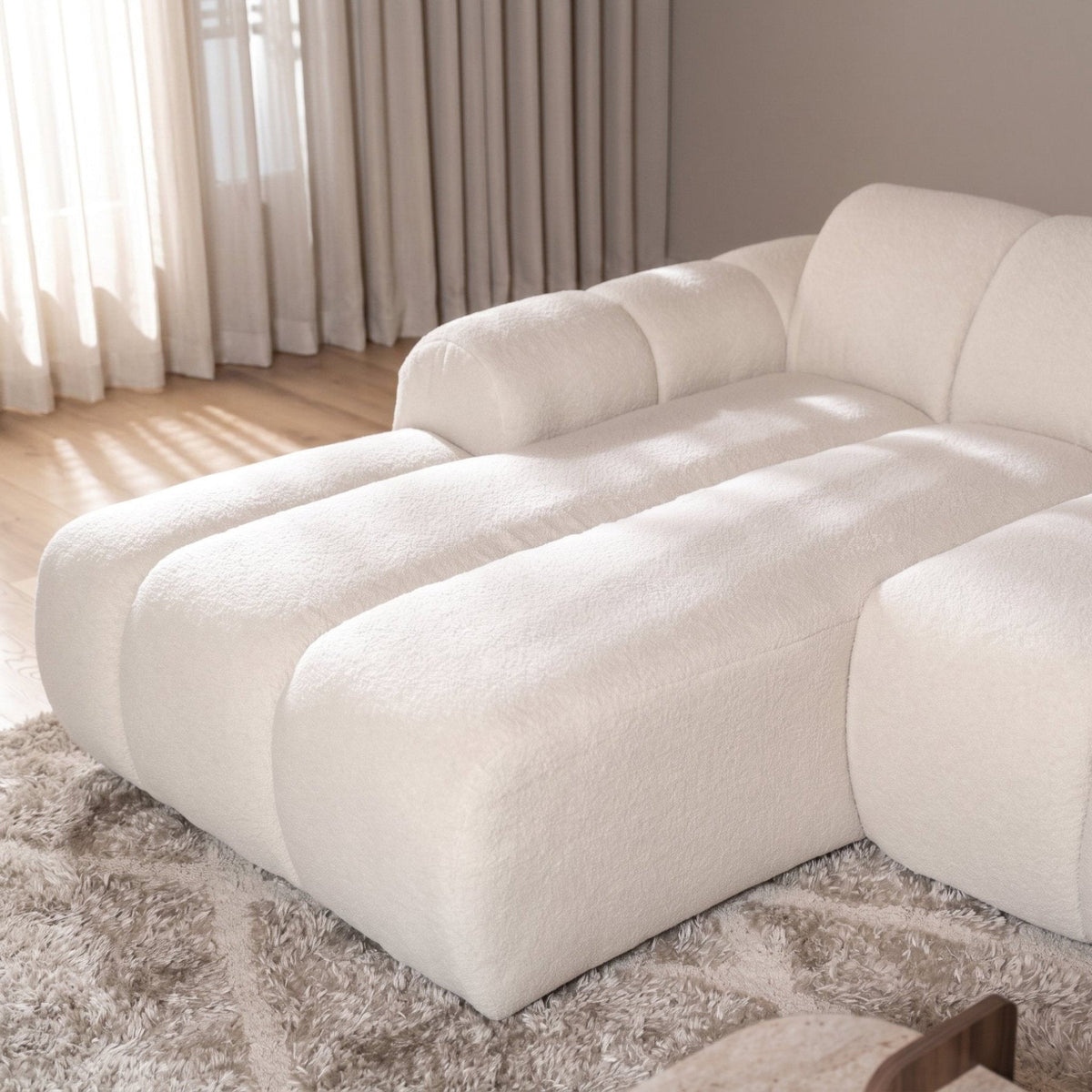 Banken-Ecksofa mit Loungebeige Bouclé Stoff - Streifen - links - Brix -Dimehouse