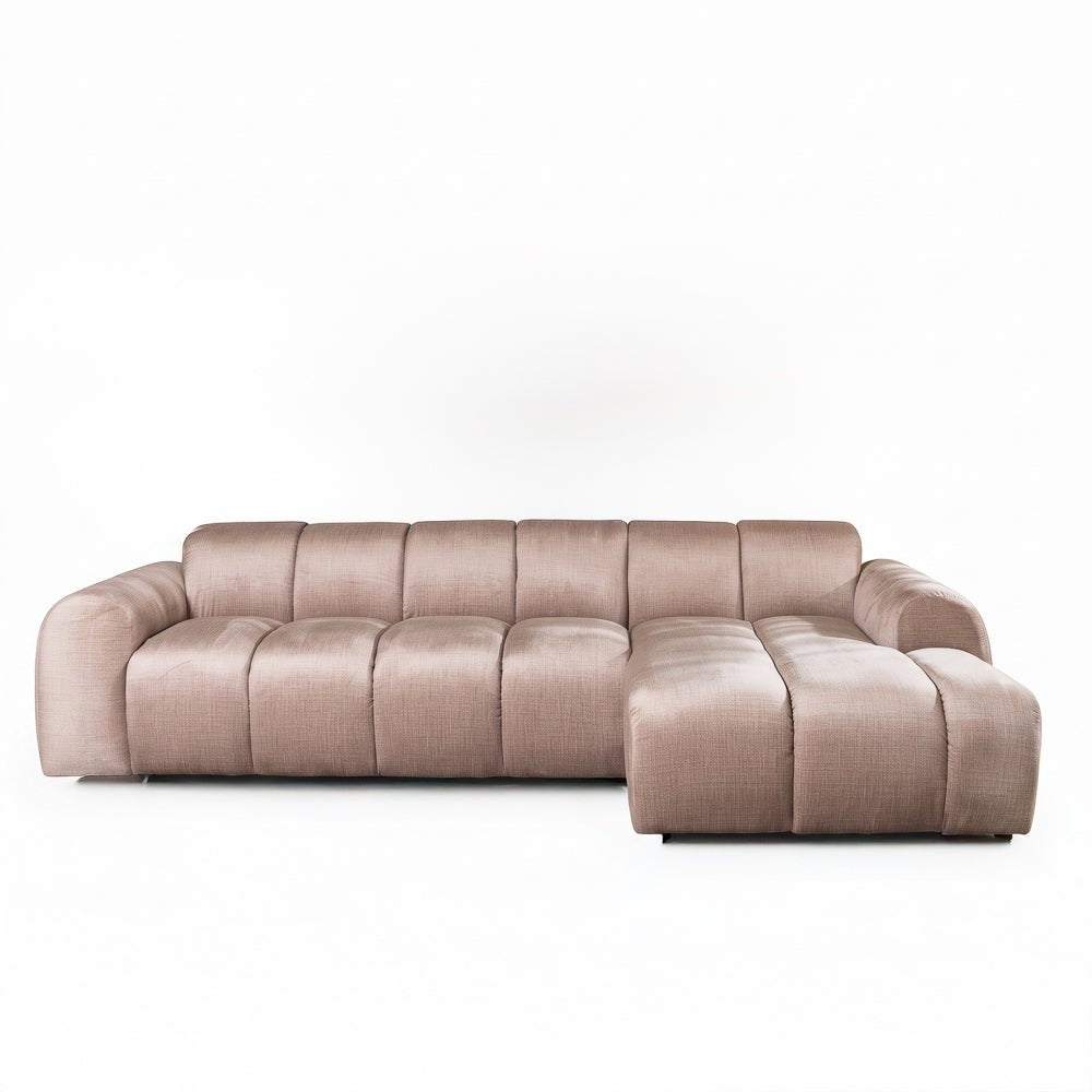 Banken-Ecksofa mit Loungesand Samt Strukturstoff - Streifen - rechts - Brix-Dimehouse