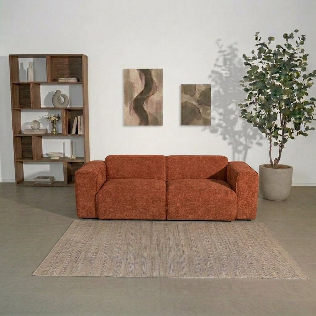 Banken-3-zits bank koper chenille bouclé - 240x98 cm - Jaylen-Dimehouse