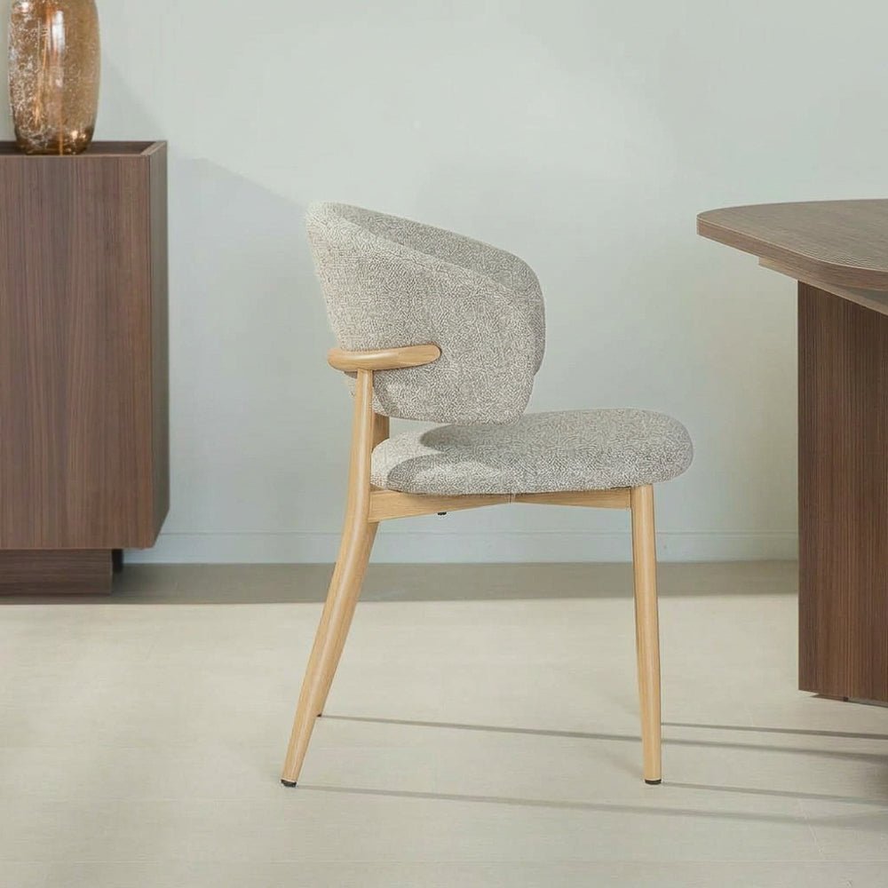 Eetkamerstoelen-Japandi Eetkamerstoel Yuka Zand - Eikenlook Frame-Dimehouse