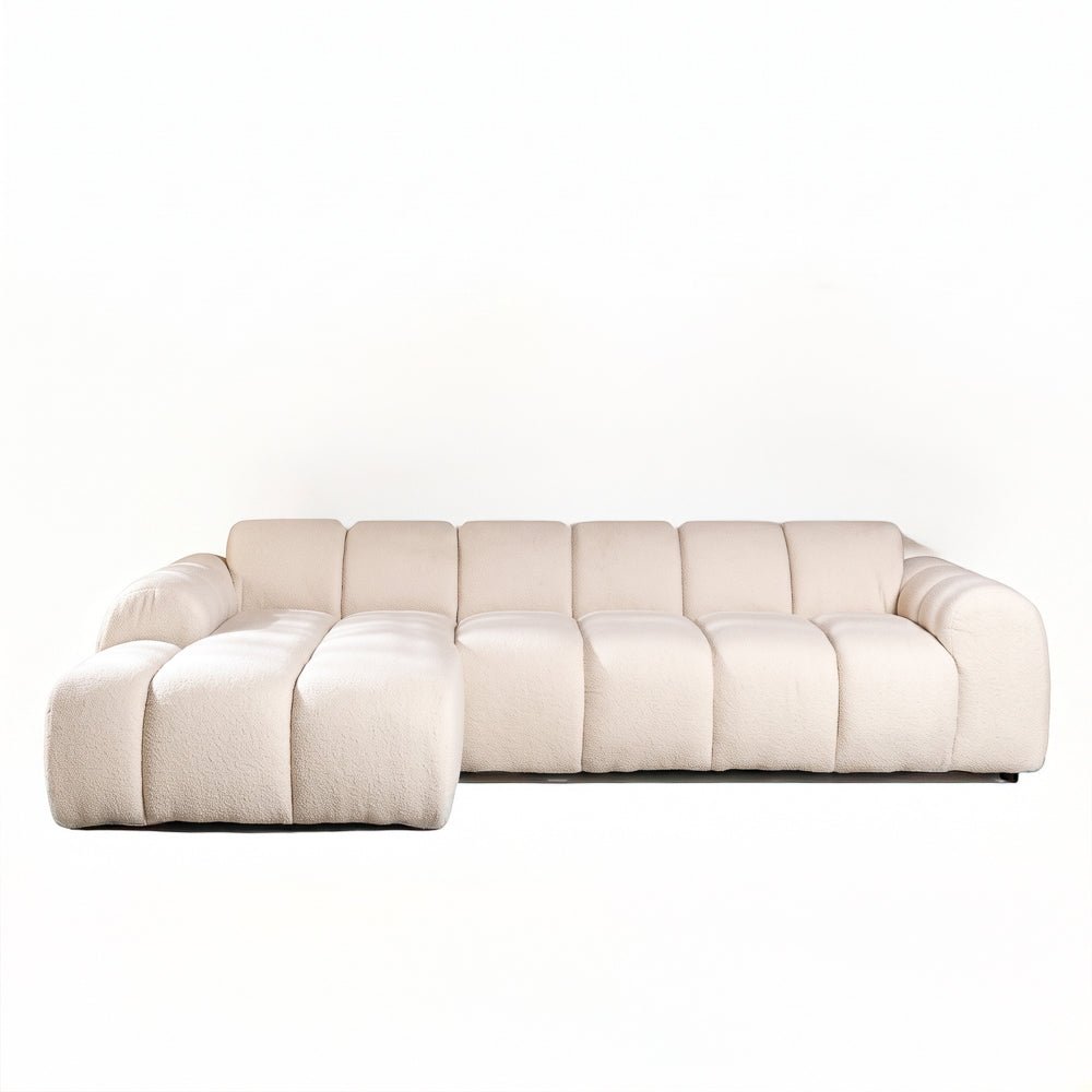 Banken-Ecksofa mit Loungebeige Bouclé Stoff - Streifen - links - Brix -Dimehouse