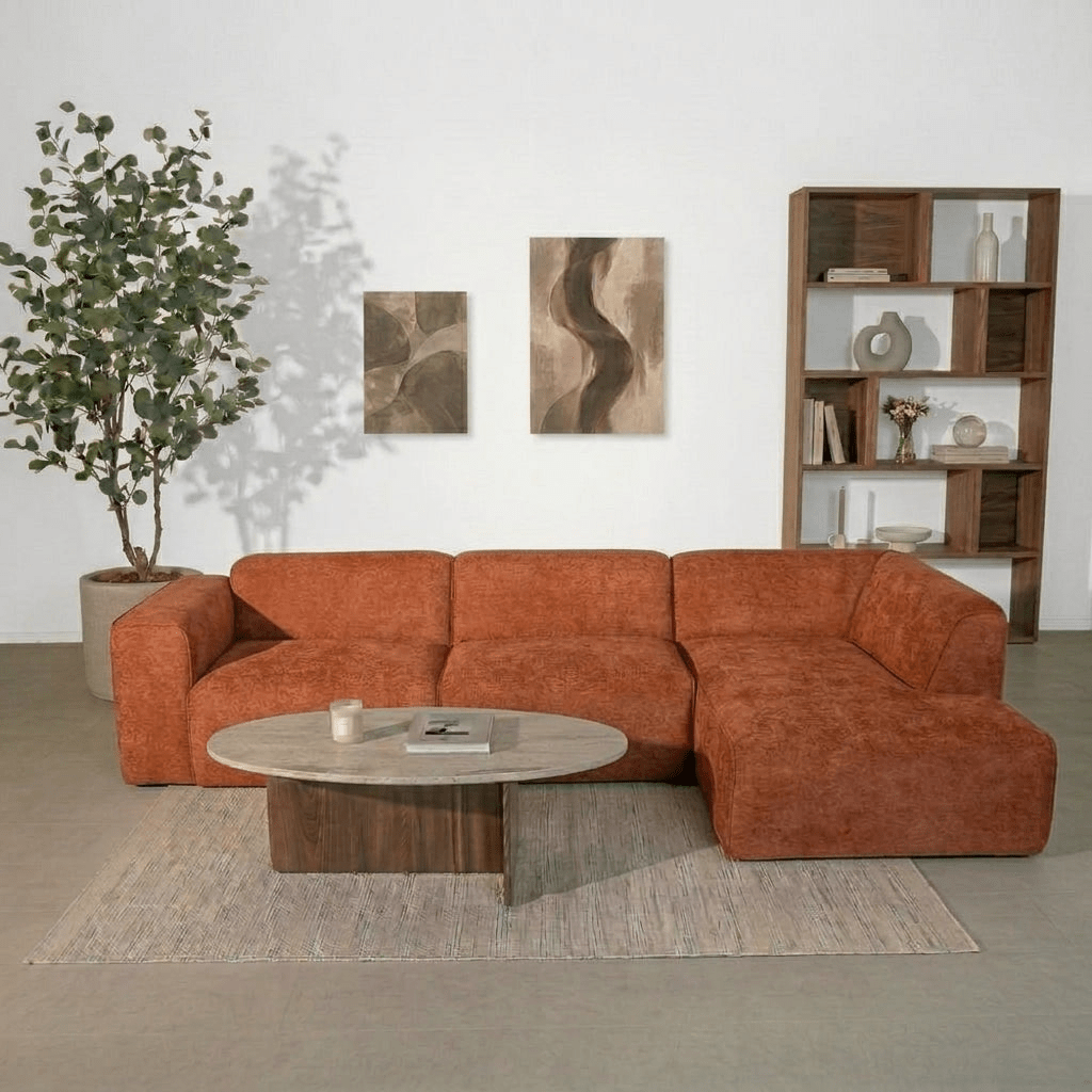Banken-Hoekbank koper chenille bouclé - 305x169 cm - Jaylen - rechts-Dimehouse