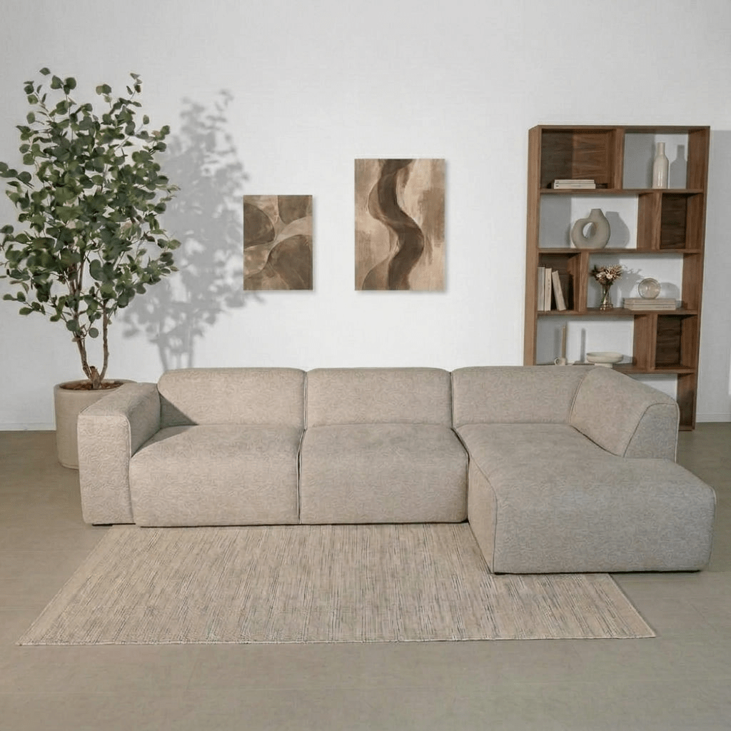 Banken-Hoekbank beige chenille bouclé - 305x169 cm - Jaylen - rechts-Dimehouse