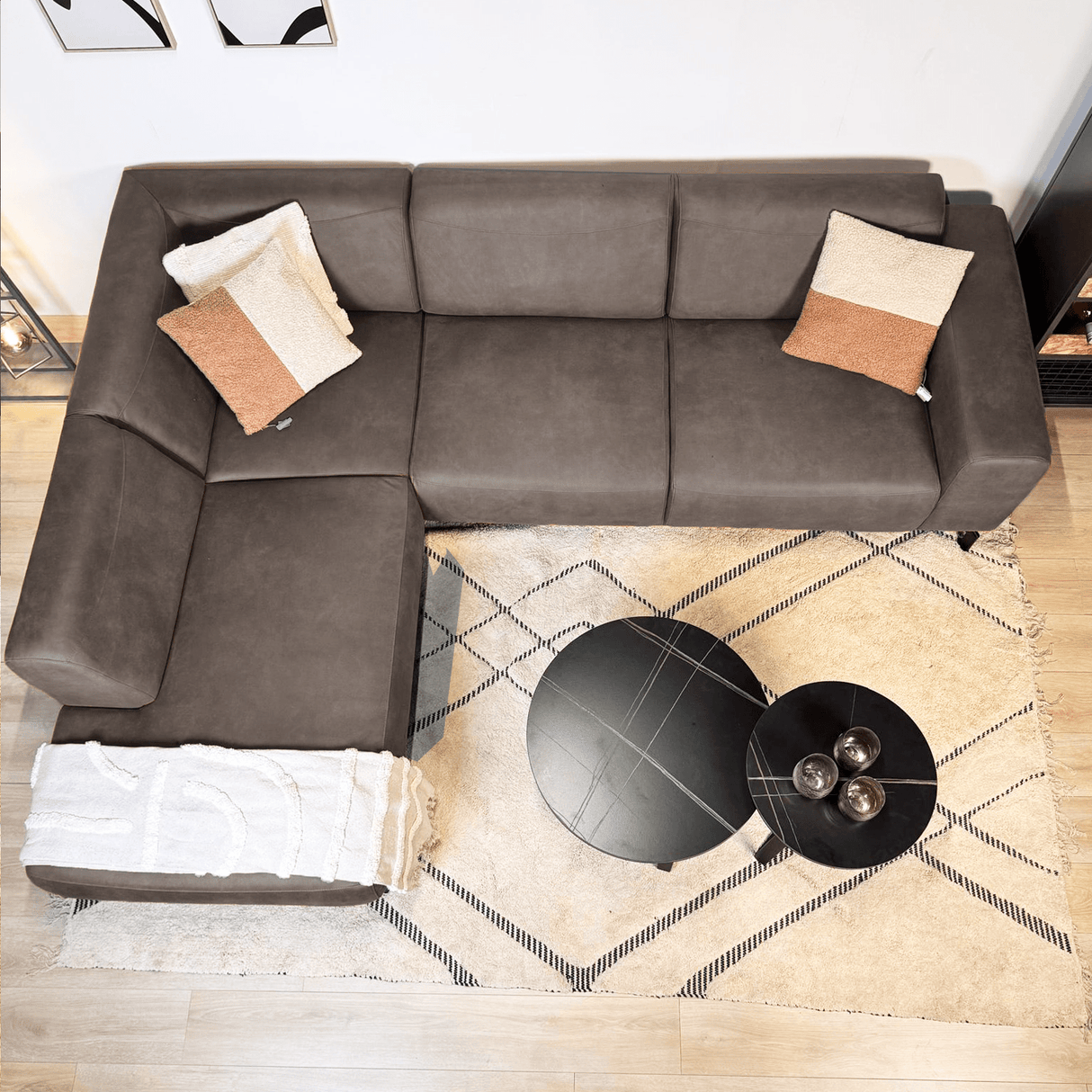 Ecksofa anthrazit robust eco-leder Barin - links