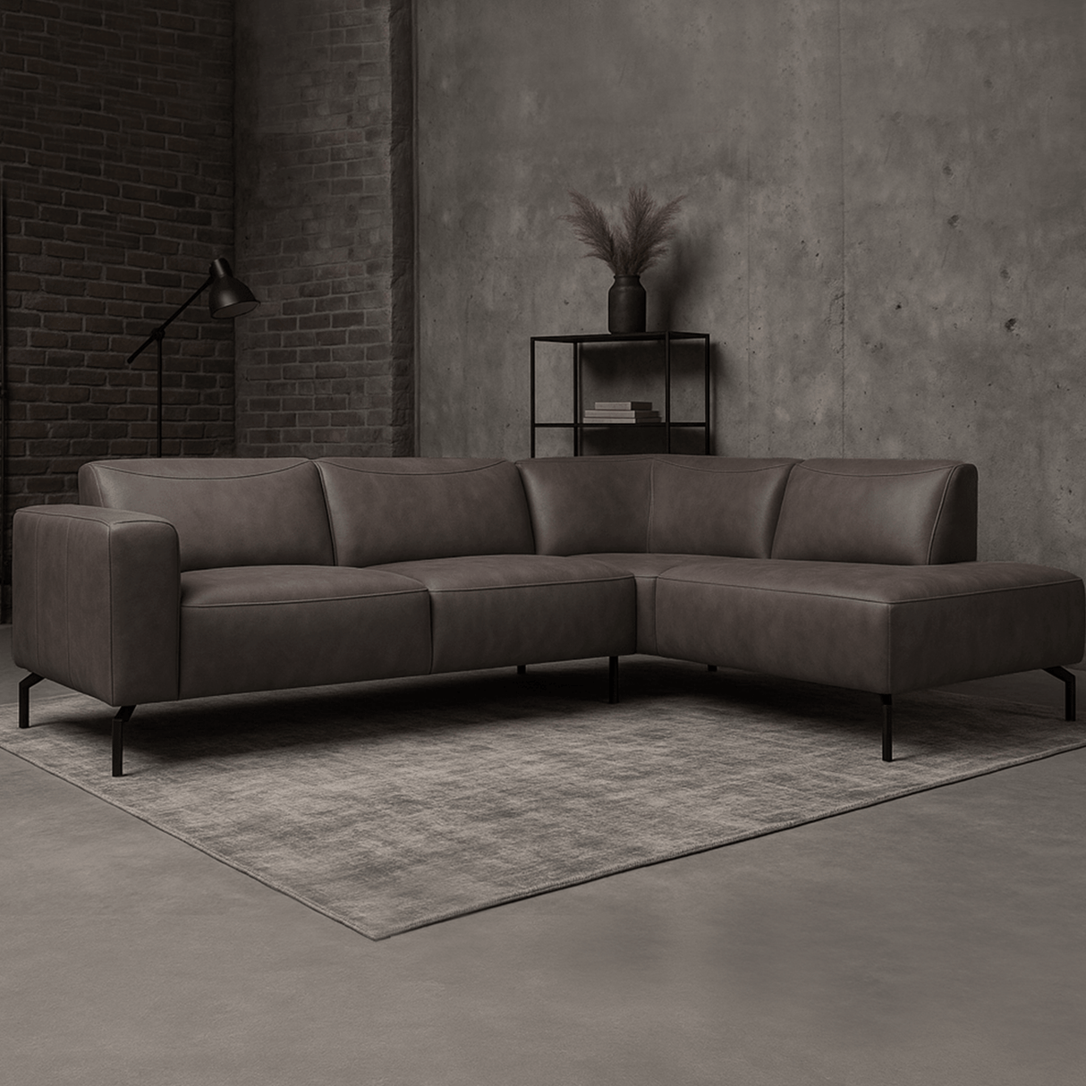 Ecksofa anthrazit robust Eco-Leder Barin - rechts
