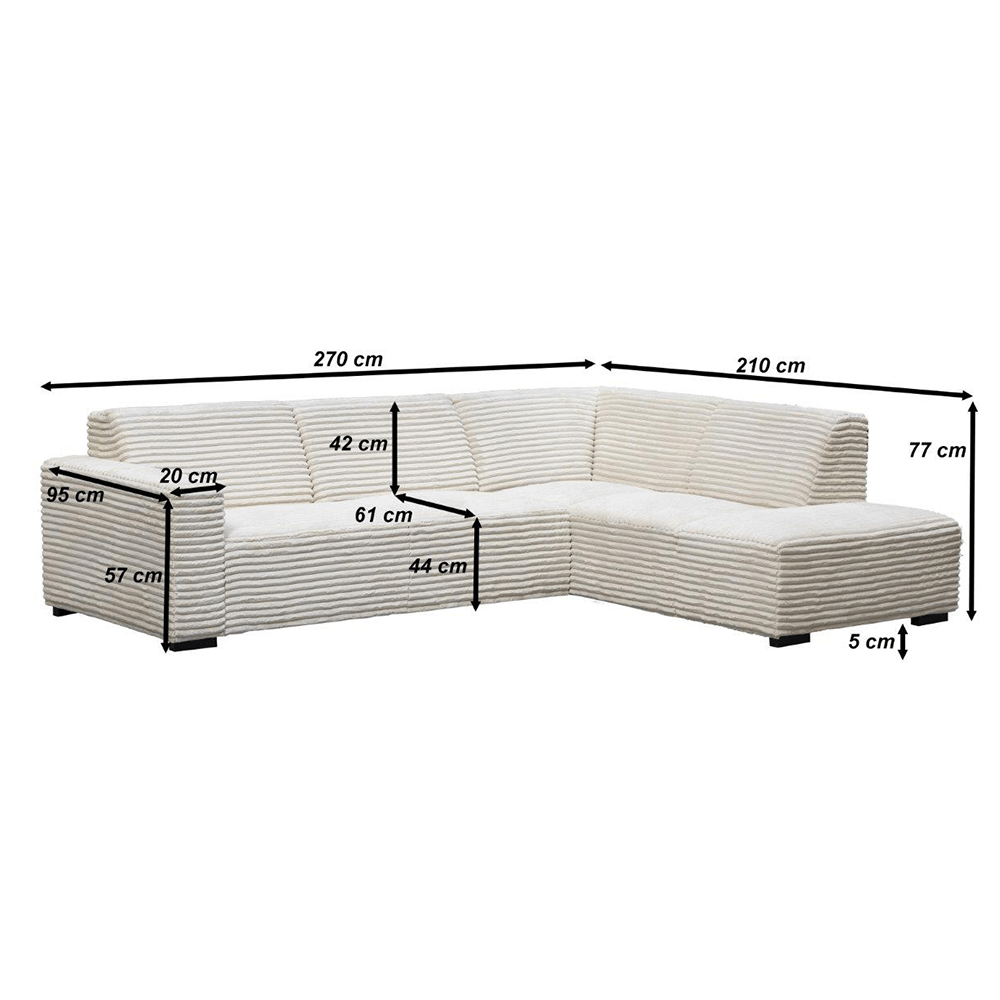 Ecksofa beige super weicher Rippenstoff Gavi - links