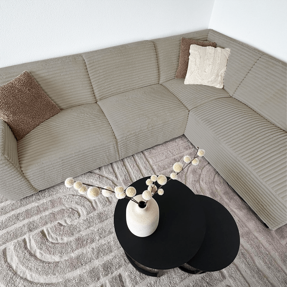 Ecksofa beige super weiches Rippstoff Gavi - rechts
