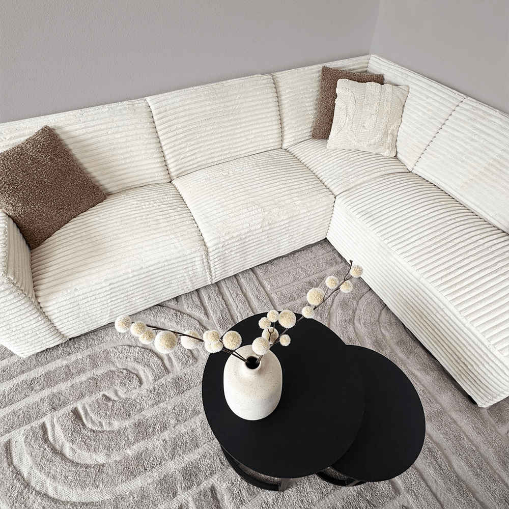 Ecksofa creme superweicher Rippstoff Gavi - rechts