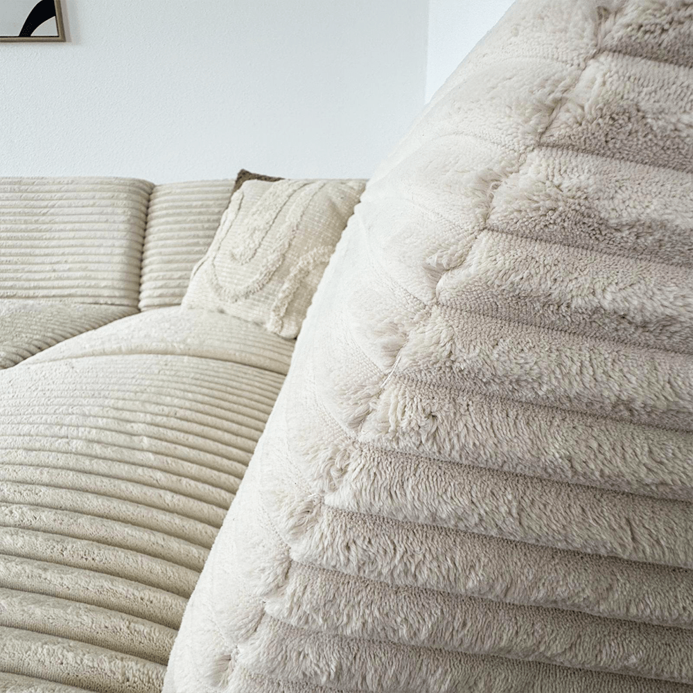 Ecksofa creme superweicher Rippstoff Gavi - rechts