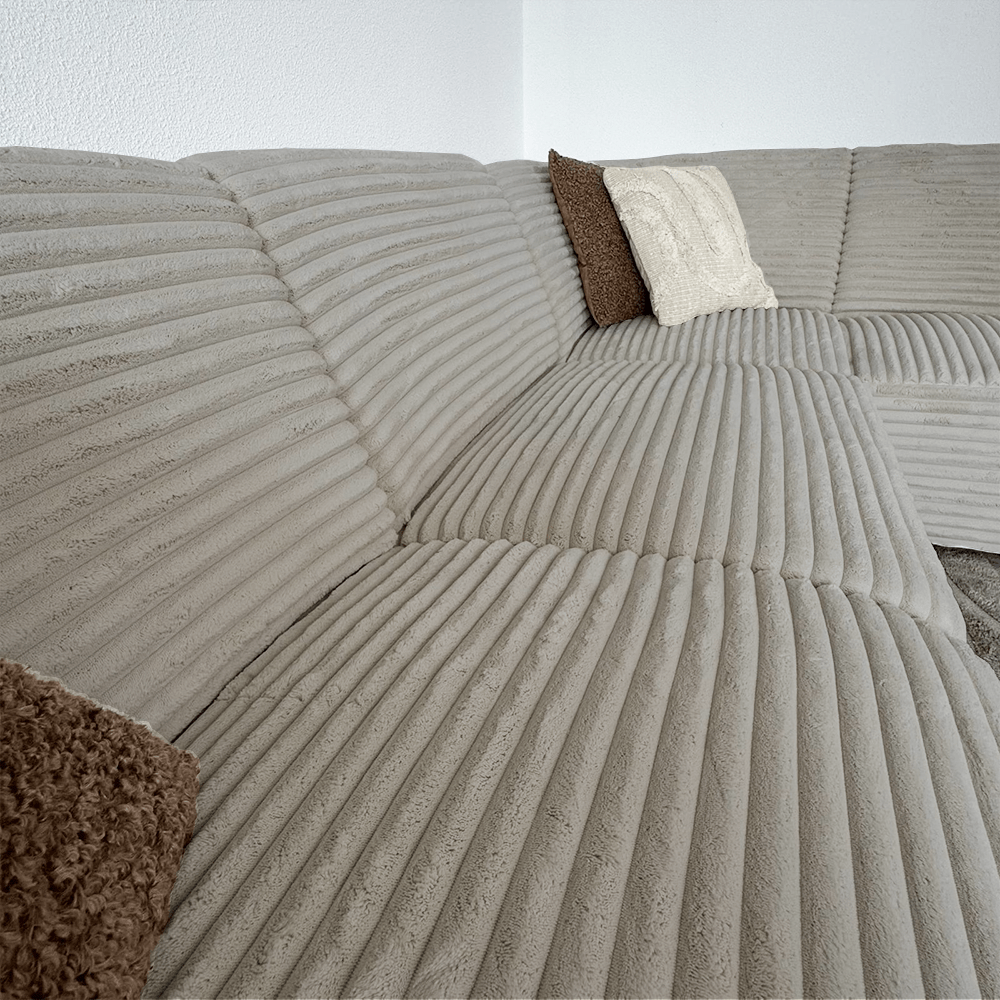 Ecksofa beige super weiches Rippstoff Gavi - rechts