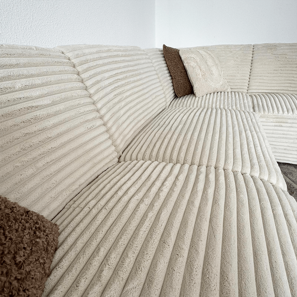 Ecksofa creme superweicher Rippstoff Gavi - rechts